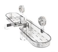 Suction Cup Bathroom Sink Shelf for Faucet, No Drill ABS+PVC Organizer Rack, Space Saving Storage for Toiletries Makeup Cosmetics, Black(Transparent white)