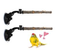 Suction Cup Bird Perch - 2 Pieces Wooden Stand, Window Perch for Birds with Strong Suction, Set of 2 Parrot Perches | Adjustable Portable Wooden Stand for Balcony, Patio, Shower, Wall, Mirror