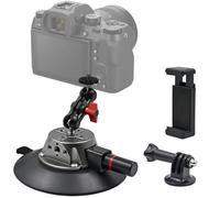 Suction Cup Camera Mount with Ball Head Magic Arm, 5.9"/15cm Air Pump Vacuum Camera Suction Mount on Car Windshield Dash for Action Cameras/Phone Holder, with 1/4" & 3/8" Mounting ARRI Holes