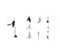 Suction Cup Cat Feather Wand Toy, Interactive Cat Feather Toy with High-Elastic Steel Wire, 2-in-1 Handheld & Fixed Kittens Teaser (Black + 8-Piece Replacement Accessory Set)
