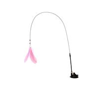 Suction Cup Cat Feather Wand Toy, Interactive Cat Feather Toy with High-Elastic Steel Wire, 2-in-1 Handheld & Fixed Kittens Teaser (Pink)