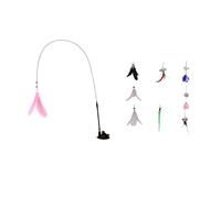 Suction Cup Cat Feather Wand Toy, Interactive Cat Feather Toy with High-Elastic Steel Wire, 2-in-1 Handheld & Fixed Kittens Teaser (Pink + 8-Piece Replacement Accessory Set)