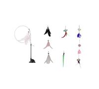 Suction Cup Cat Feather Wand Toy, Interactive Cat Feather Toy with High-Elastic Steel Wire, 2-in-1 Handheld & Fixed Kittens Teaser (White + 8-Piece Replacement Accessory Set)