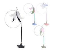 Suction Cup Cat Toy - 4pcs Cat Teaser Wand Feather Toys Set, Suctions to Ground for All Breeds, Enrichment Feather Activity Game for Kittens Indoor Play, Pet Stress Relief and Boredom Reducer