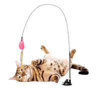 Suction Cup Cat Toy - Interactive Teaser Wand for Solo Play | Heavy Duty Vacuum Base with High Elasticity Spring Wire & Vibrant Lure for Living Rooms, Apartments and Play Areas