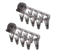 Suction Cup Clothes Drying Rack: Foldable Wall Mount Laundry Hanger with 9 Clips, Adjustable Height for Socks and Underwear, Space Saving Bathroom Balcony(Transparent Gray)