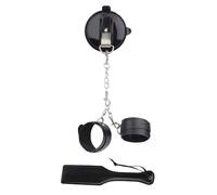 Suction Cup Handcuff with Paddle Over The Door Bondage Wrist Restraints | PU Leather Sex Swing Straps with Whip, BDSM Wrist Cuffs Erotic for Bathroom Bedroom Furniture,Spreader Sex Toys for Couple