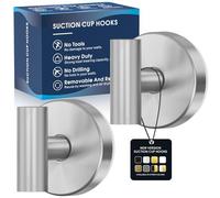 Suction Cup Hooks for Shower,Heavy Duty Shower Hooks for Inside Shower,No Drill Wall Mounted Towel Hooks for Bathrooms Wall,Kitchen,Glass,Mirror,Tile to Hang Towels,Robes,Coat-Silver(2 Pack)