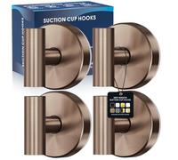 Suction Cup Hooks for Shower,Heavy Duty Shower Towel Suction Hooks,No Drill Wall Mounted Towel Hooks for Bathrooms Wall,Kitchen,Glass,Mirror,Tile to Hang Towels,Robes,Coat-Champagne Bronze(4 Pack)