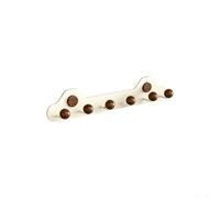 Suction Cup Hooks Over The Door Hook, Drill Hanging Rack for Bathroom Entrance Bedroom Storage, Strong Load-Bearing Carbon Steel and Walnut Wood Organizer, No Drilling(6 Hooks- White)