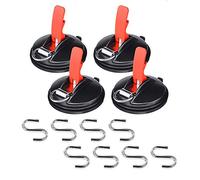 Suction Cup Hooks, Suction Cup Set, 4 Suction Cups with 8 S-Hooks, Suction Hook Set for Household, Workshop and Camping, Suitable for Connecting Awnings, Washing Lines etc., Car Tensioner