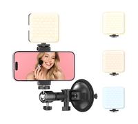 Suction Cup Mirror Phone Holder with Rechargeable Light, Versatile Wall Phone Mount for Content Creator, Mirror Tripod for Car Bathroom All Smooth Surface
