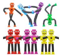 Suction Cup Robot Toy 10PCS, Shape Changing Sensory Pop Tube Fidget Spinner, Stress Relief Desk Decor for Classroom Office, Party Favor Birthday Easter Stocking Stuffer Travel Gift for Boy Girl
