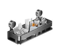 Suction Cup Shelf, Wall Mount Seasoning Rack with Removable Hooks, Rustproof No-Drill Tray Soap Holder for Kitchen Apartment Cabinet Home Bathroom Bathtub