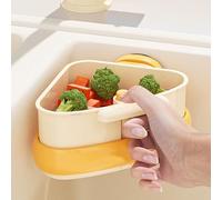 Suction Cup Sink Corner Rack, 2025 New Upgraded Press Automatic Dumping Sink Strainer Basket Triangle Food Waste Catcher, Automatic Press Dumping for Food Waste Catcher (Triangle (Yellow))