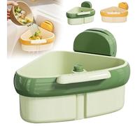 Suction Cup Sink Corner Rack, 2025 New Upgraded Press Automatic Dumping Sink Strainer Basket Triangle Food Waste Catcher, Hanging Multi Functional Kitchen Storage Holder, Clog-Free (Green)