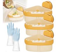 Suction Cup Sink Corner Rack, 2025 New Upgraded Press Automatic Dumping Sink Strainer Basket Triangle Food Waste Catcher, Hanging Multi Functional Kitchen Storage Holder, Clog-Free (Yellow*3)