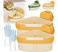 Suction Cup Sink Corner Rack, 2025 New Upgraded Press Automatic Dumping Sink Strainer Basket Triangle Food Waste Catcher, Hanging Multi Functional Kitchen Storage Holder, Clog-Free (Yellow*2)