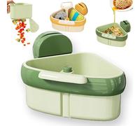Suction Cup Sink Corner Rack,Corner Sink Strainer,Removable Triangular Sinks Trash Catcher,Multipurpose Plastic Sink Storage Rack Holder,Button Design,One-Touch Dumping,For Kitchen Bathroom (Green)