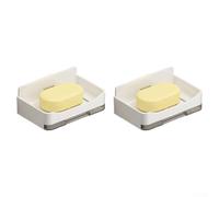 Suction Cup Soap Holder Boxes, Suction Soap Holder No Drill Square Wall Mounted Dish With Hooks For Bathroom Kitchen(White pp)