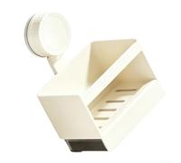 Suction Cup Soap Tray Self Draining Holder No Drill Required for Tiles Glass - Cream White Plastic Iron Shower Rack 19x11.5x13cm