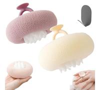 Suction Cup Super Soft Bath Sponge Flower, 2pcs Magic 2 in 1 Sunflower Bath Ball, 2026 Upgraded ponge Mesh Pouf Exfoliating Shower Ball with Finger Rings for Women and Men (Purple & Beige)