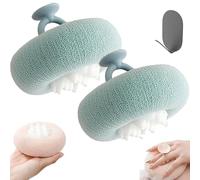 Suction Cup Super Soft Bath Sponge Flower, 2pcs Magic 2 in 1 Sunflower Bath Ball, 2026 Upgraded ponge Mesh Pouf Exfoliating Shower Ball with Finger Rings for Women and Men (2pcs Blue)