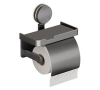 Suction Cup Toilet Paper Holder Wall Mounted | Metal 17.6x10.5x16.5cm Waterproof Black Dispenser | No Drill Tissue Rack Space Saving Organizer For Bathroom Kitchen Home Use
