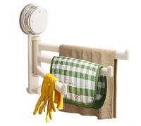 Suction Cup Towel Rack, 4-Arm Swivel Wall Mounted Holder, No-Drill Installation for Bathroom Kitchen, Rustproof SUS304 Stainless Steel, Space Saving Storage for Towels Robes and Clothes(White)