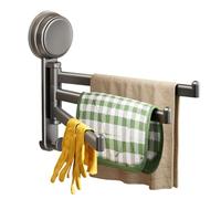 Suction Cup Towel Rack for Bathroom & Kitchen, 304 Stainless Steel Rotatable Swivel Holder with Strong Suction, No Drill Wall Mounted Storage for Towels, Cloths, Bags, Grey (Gray)