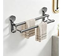 Suction Cup Towel Rack, No-Drill Wall-Mounted Double Bath Towel Bar, Bathroom Hardware Set Great for Bathroom Décor on the Wall, Inside The Cabinet, or In The Shower(Grey,40cm/1.3ft)