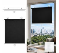 Suction Cup Window Shade, Heat Insulation Black Blackout Roller Blinds, Sun Protection Privacy Screens W 30/40/45/50/58/68/72/80cm No-Drilling Temporary Roller Window Curtain for Window