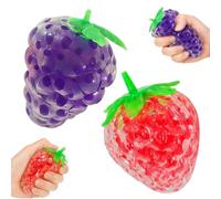 suction Grape Squishy and Strawberry Squishy Desk Decorations, Tools for Office Workers and Students, Realistic Fruit Design, Two Piece Set of Desktop Decor Set