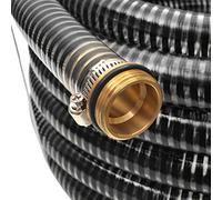 Suction Hose with Brass Connections 15 m 25 mm Black Plastic Garden Hose Irrigation Flexible with Foot Valve Strainer for Garden, Patio, Balcony and Pool