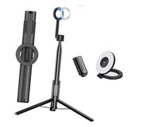 Suction Phone Tripod with Light & Wireless Remote, 55/67" Extendable Selfie Stick Tripods, 360° Rotation Phones Stand for Video Recording (55in-Black+Light)