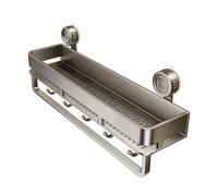 Suction Shelf for Kitchen - Wall Mounted Spice Organizer | No Drilling Storage Rack | Floating Kitchen Shelf with 5 Removable Hooks