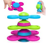 Suction Toys 3PCS Spinners for Babies Cute Animals fidget spinners for kids baby bath toy with Silicone Travel Toys Sensory 10+ Months Gifts for Kids Suction Cup Toy (Stackable - Animals)