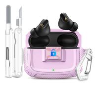 Sucure Lock Case for Beats Studio Buds/Buds Plus Locking Case Cover with Lock Clip & Cleaner Kit Pen, Buds + 2023 Impact and Smudge Resistant Case Cover with Men Women (Pink)