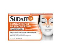 Sudafed Congestion & Headache Max Strength 16 Caps x 1 - Fast-Acting Relief for Sinus Pressure, Blocked Nose, Fever with Welari Thank You Card | (1 Pack)