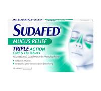 Sudafed Mucus Relief Triple Action Cold and Flu 16 Tablets
