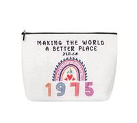 Sudaporn 50th Birthday Gifts for Her Friends Sister 50 Years Old Makeup Cosmetic Bag Organizer Happy Birthday Gift for born in 1975 Mom Aunt Making the World a Better Place Since 1975 Toiletry Pouch