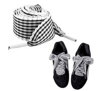 Sudaporn Gingham Check Lace Trim Shoelaces Black and White Plaid Flat Shoestring Checkboard Shoe Laces for Women Girls Boots Sneakers Decorations Grid checkered Shoelace Replacement