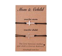 Sudaporn Matching Cross Bracelet for Mom Daughter Son Religious Cross Bracelet Set 2 String Jesus String Bracelets Adjustable Matching Bracelet for 2 Christmas Birthday Gift for Mother Son Daughter