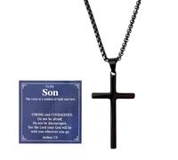 Sudaporn Mens Cross Necklace for Son Christian Birthday Christmas Gifts from Mom Dad Encouragement Encouraging Faith Religious Confirmation Gift to My Son Black Cross Pendant Bible Verse Gifts