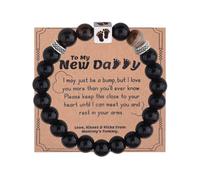 Sudaporn New Dad Bracelet Gifts for Men Daddy to Be Black Stone Bracelet Pregnancy Announcement Gifts for Husband Hubby First Time Parents Footprint Bracelets Gift for Father Daddy Pawpaw Gift