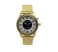 Suddenly Talking Watches for Seniors Men Loud Sound for Visually Impaired Gold Stainless Steel Contraction Watch Band Time-Day-Date Alarm Clock, Digital,Quartz Movement