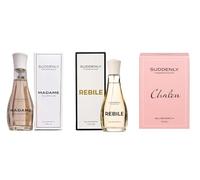 Suddenly WOMAN MADAME GLAMOUR, Rebile, Chalou PERFUME EAU DE PARFUM Smell TRIBLE Parfumset (pack of 3x75) made in Germany