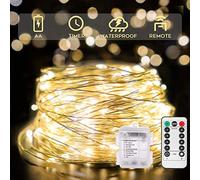 suddus 33ft 100 LED Outdoor String Lights, Warm White Fairy Lights Battery Operated with Remote, Led Twinkle Lights for Bedroom, Dorm, Backyard, Wedding, Tree, Mason Jar, Wall, Christmas