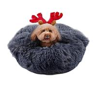 suddus Anti Anxiety Dog Bed with Blanket Attached, Hooded Dogs Beds for Medium Dogs, Round Soft Fluffy Donut Snuggle Dog Bed, Washable, Drak Grey, 26"