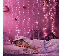 suddus Curtain Lights for Bedroom, 200 Led Hanging String Lights Outdoor Waterproof, Fairy Curtain Lights for Backdrop, Window, Wall, Wedding, Party, Garden, Porch, Brithday Decorations Pink